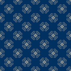 Seamless vector pattern with floral and geometric elements. Abstract symmetric ornament in oriental style. Vector illustration.