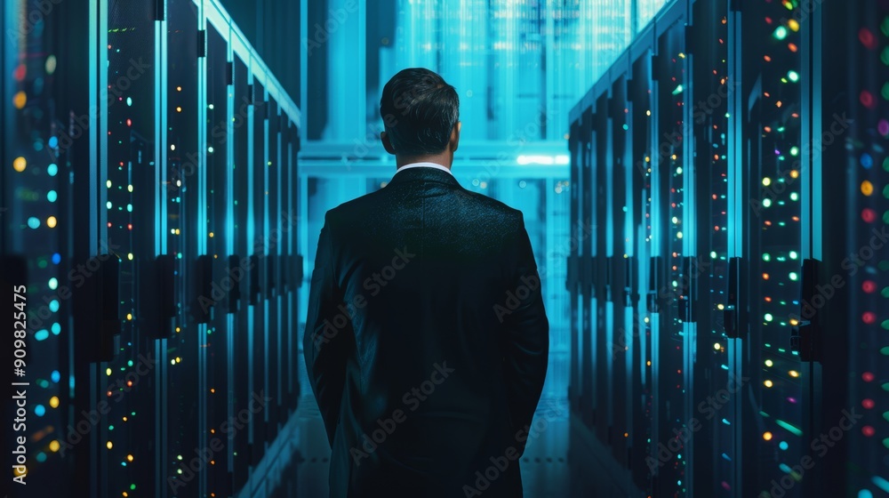 Poster back view of a professional in data protection.
