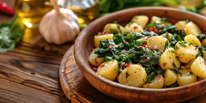 Blitva dish from South Croatia Boiled potatoes with Swiss chard garlic and olive oil