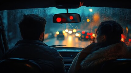  Image of people in the car watching the couple leave with another person. The lighting and images give a sad feeling.