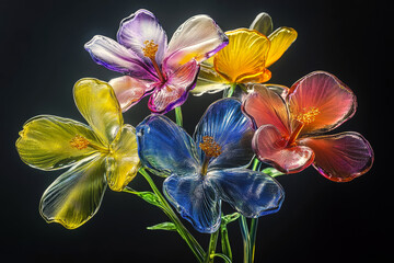 Beautiful colorful flowers made of glass.