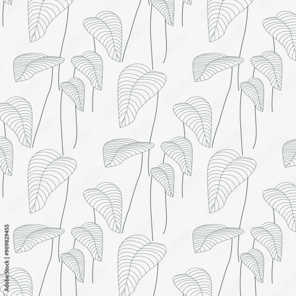 Wall mural linear vector pattern, repeating linear of Elephant Ear Leaf grey line of leaf or flower, floral. graphic clean design for fabric, event, wallpaper etc. pattern is on swatches panel