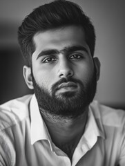 Fototapeta premium A close-up shot of a bearded man in monochrome