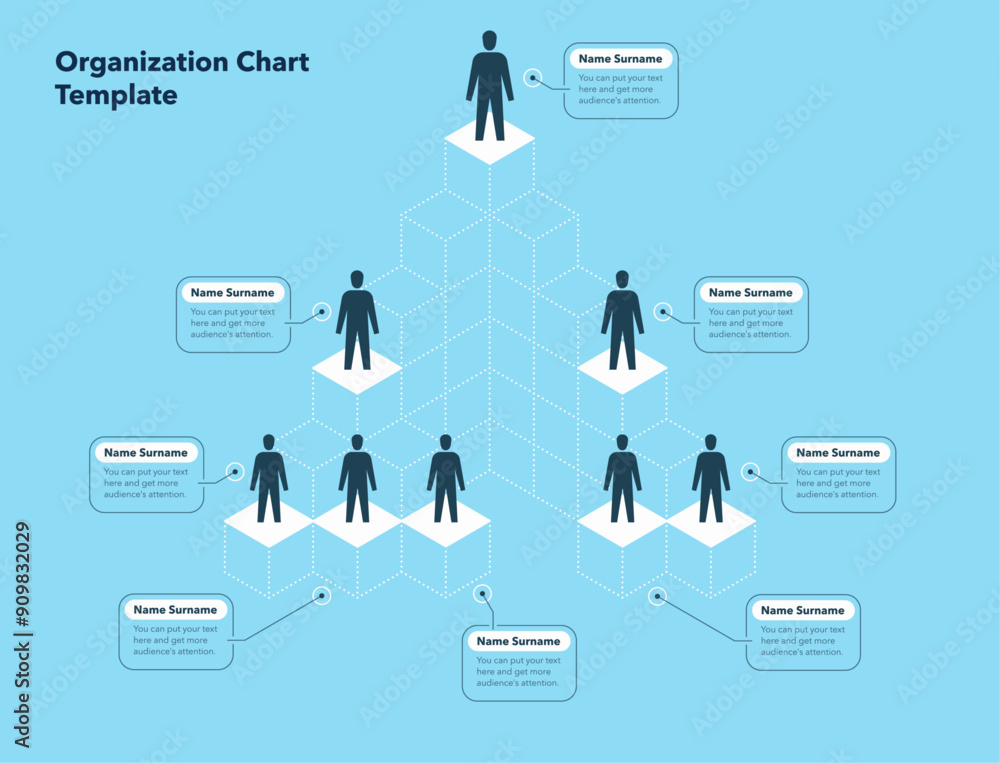 Poster modern infographic for organization hierarchy structure - blue version. simple flat template, can be