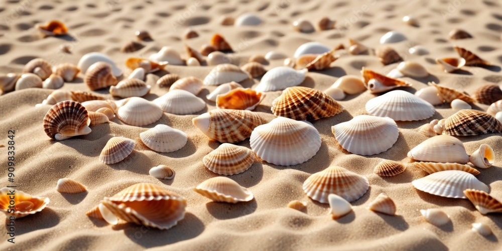 Aufkleber serene flat lay of various seashells in different sizes and shap