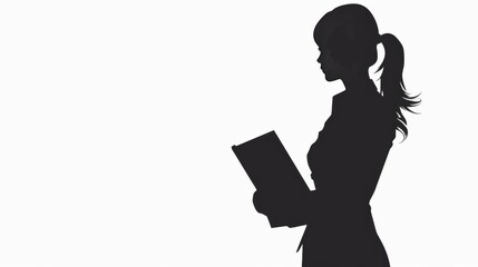 Silhouette of a Professional Woman Holding a Folder Against a White Background