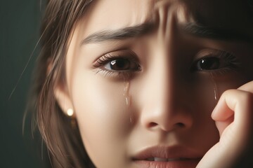 Obraz premium attractive young woman crying against dark background