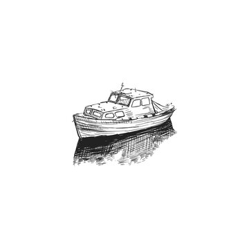 recommend clip art: A hand-drawn sketch of a small boat on the water