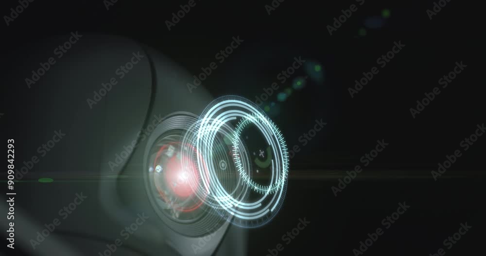 Poster futuristic security camera starts recording, monitoring video footage, surveillance interface ai fut