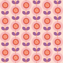 geo retro flowers, Scandinavian design, vintage floral seamless pattern. Botanical pattern design. Pink geo flowers