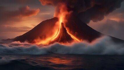 Fototapeta premium Volcanic Island Eruption - Generative AI