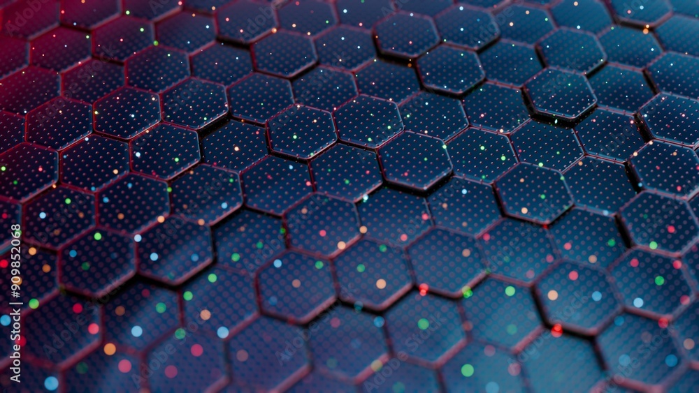 Aufkleber Abstract Hexagonal Grid with Colorful Light Reflections