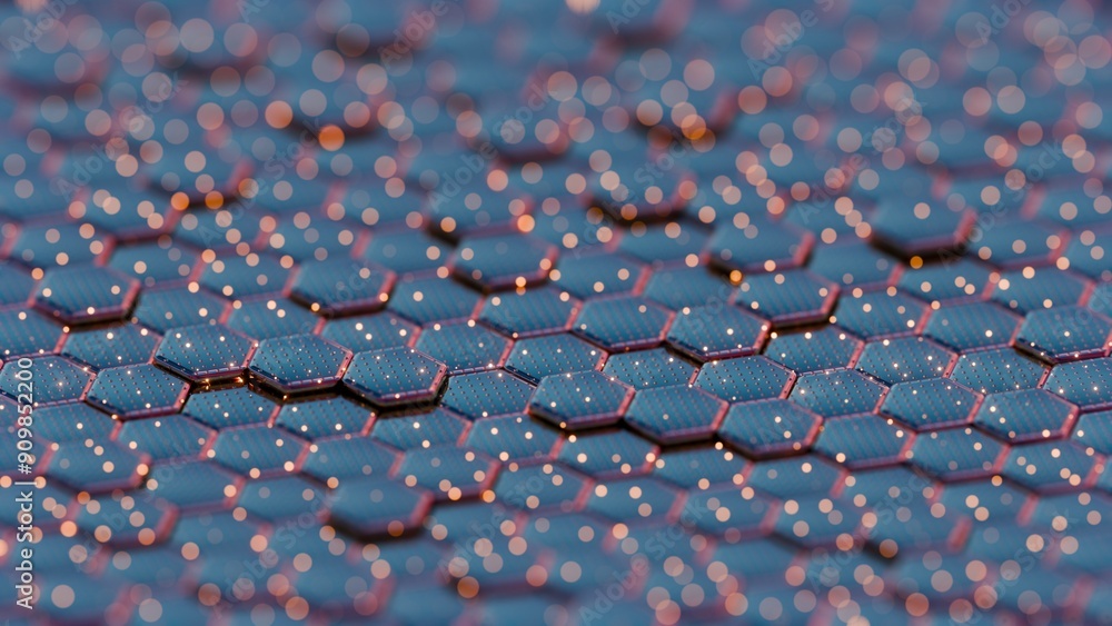 Poster Abstract Hexagonal Grid with Colorful Light Reflections