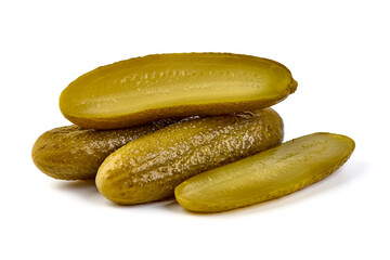 Pickles. Preserved cucumbers, marinated gherkin, isolated on white background.