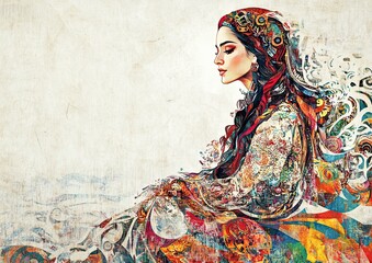 Fototapeta premium Multicolored Historical Abstract Background Painting with Significant Historical Theme, Rich Cultural Symbolism, and Intricate Details Reflecting Historical Events and Tradition