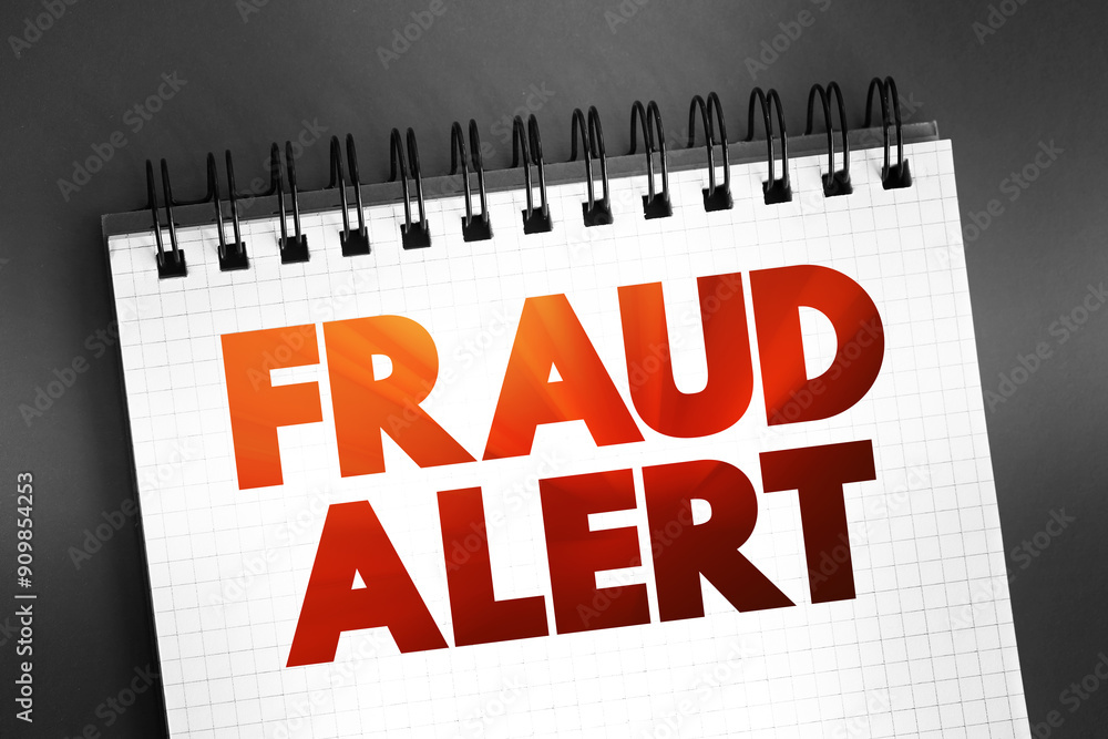 Poster fraud alert text on notepad, concept background