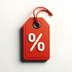 Red discount tag with percentage symbol isolated on white background. Minimalist style for sale and promotion concepts. Label for advertising and marketing
