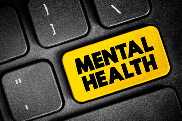 Mental health text button on keyboard, concept background