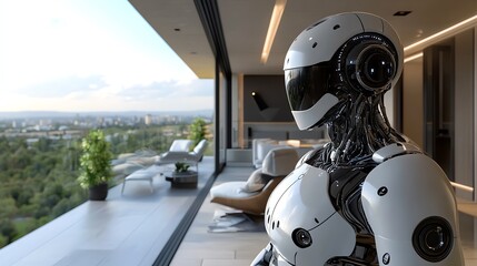 Fototapeta premium Futuristic Robot in Modern Home.