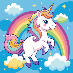 unicorna unicorn with a golden horn clouds rainbows and stars in the background