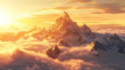Mountain Peaks Emerging from the Clouds at Sunset