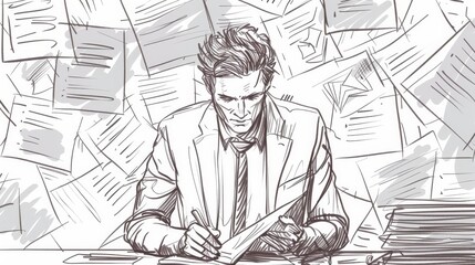 Businessman Working Amidst Piles of Documents