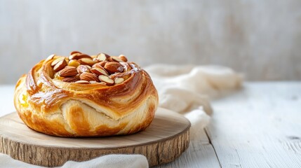 Fluffy Sweet Bun with Crunchy Almonds and Sweet Honey