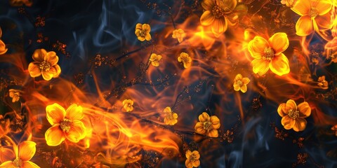Fototapeta premium Colorful Culture Yellow Flowers in Fiery Flames