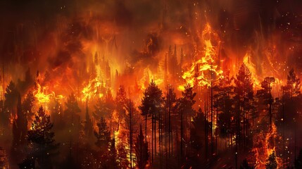 Wildfires or forest fire burning with a lot of smoke. AI generated illustration