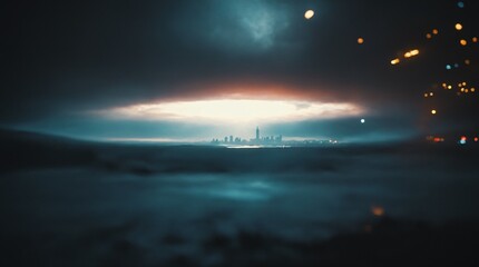 Obraz premium Beautiful view of the city from the beach at night with lights