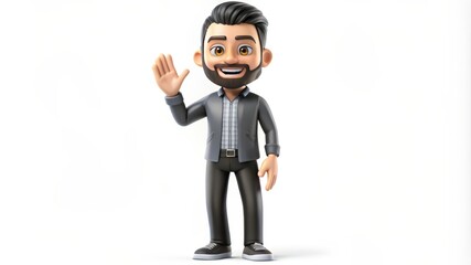 Fototapeta premium 3D Cartoon Man Waving Hello with a Friendly Smile
