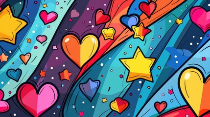 Cheerful abstract background with cartoon hearts and stars, suitable for school kindness campaigns.