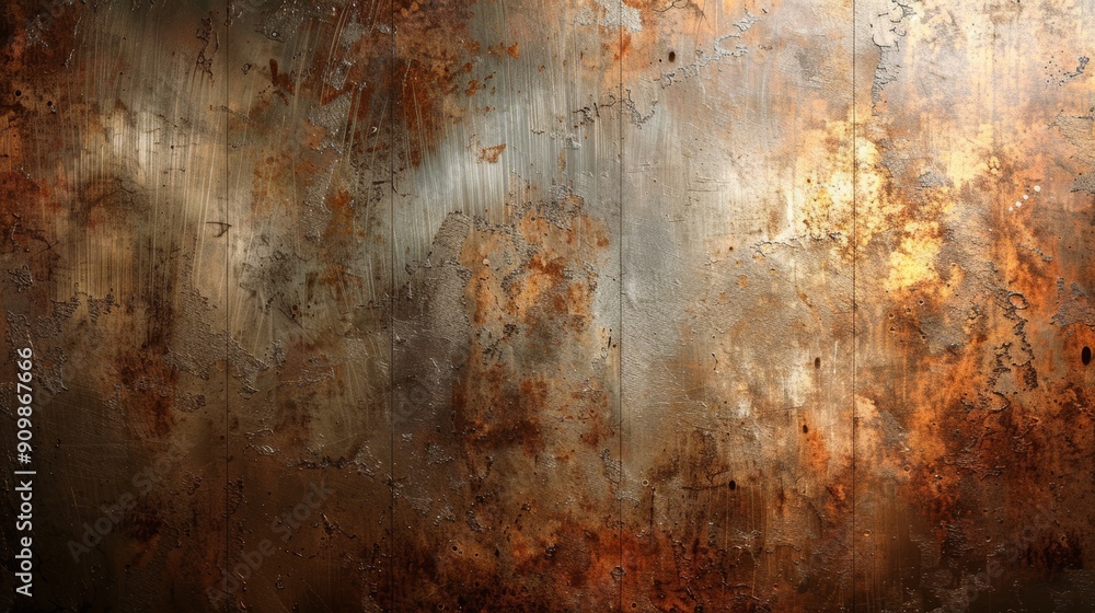 Poster intricate texture of rusty metallic surface with unique patterns and colors in natural light