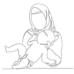 one single continuous drawn line art doodle infant, birth, muslim, medical, child, hospital, newborn. isolated image hand-drawn outline on white background.