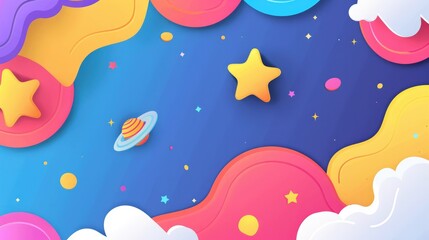 Fototapeta premium Playful background with cartoon shapes and colors, suitable for early childhood education.
