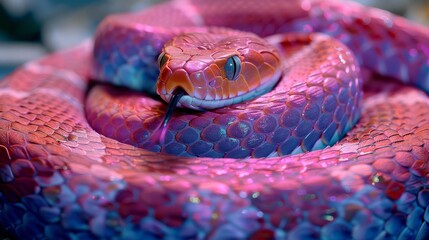 Fototapeta premium Vibrant Pink Snake Coiled in Natural Habitat With Intense Colors During Daylight Hours