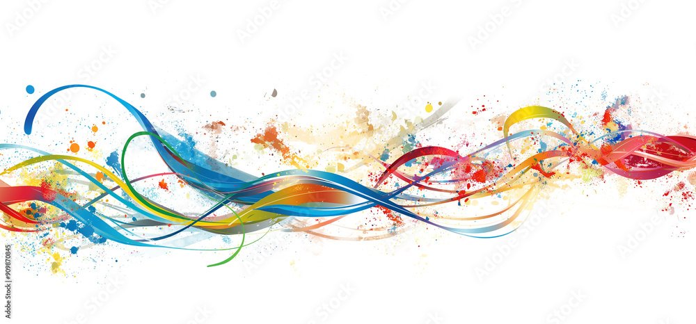 Poster abstract background with colorful waves isolated on png, generative ai