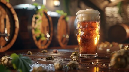 Frosty Brew Artisanal Craft Beer in a Rustic Brewery Setting