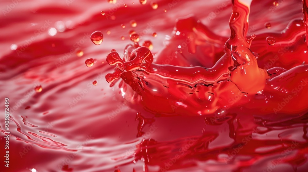 Poster a close-up shot of a red liquid splashed onto a red surface, great for use in illustrations or desig