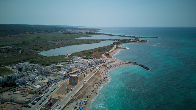 Torre Mozza is a coastal town in Salento, Puglia, known for its white sandy beaches and crystal-clear waters. The 17th-century tower, from which it takes its name, overlooks the scenic coastline
