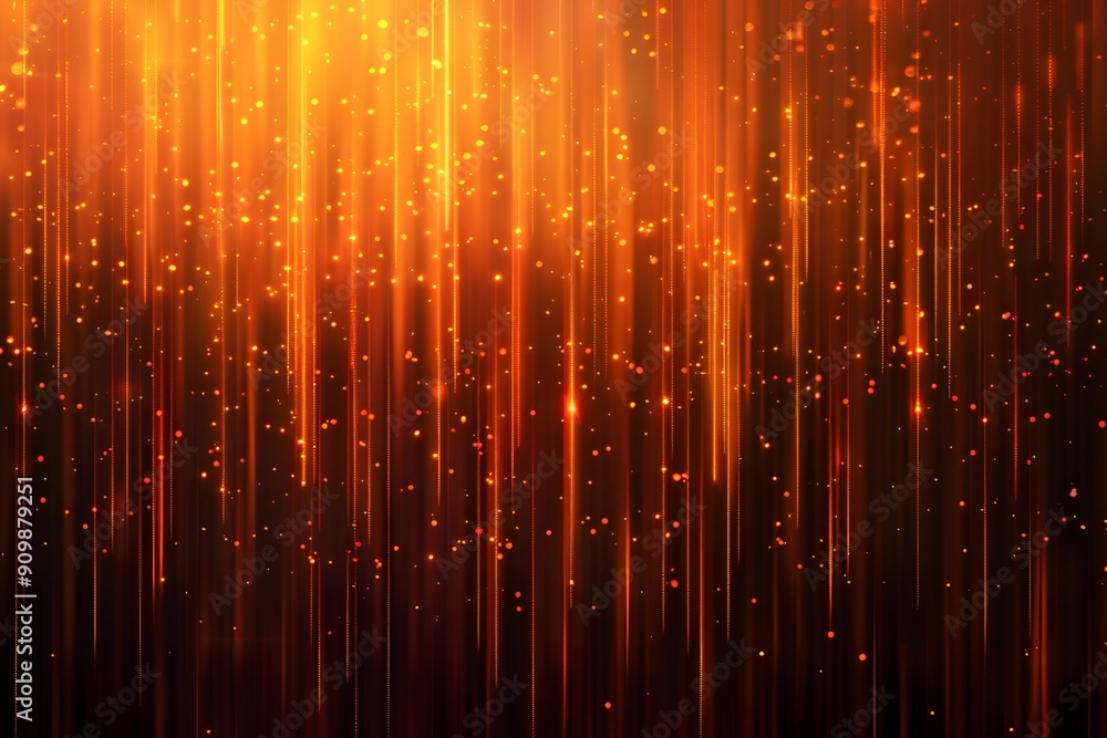 Poster dark brown orange background with vertical lines of glowing particles, creating an abstract and futu