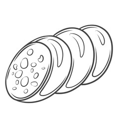 Smoked sausage line icon. Hand drawn retro saucisson sec, thick dry cured pork sausage with meat and lard. French cuisine, delicatessen food mascot, outline deli snack icon vector illustration