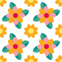 Obraz premium Seamless floral pattern vector with delicate blossoms and leaves, perfect for fabric design.