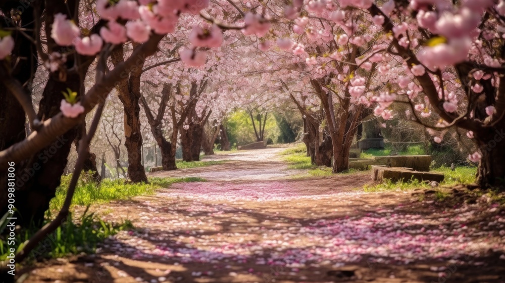 Sticker pathway through blooming trees