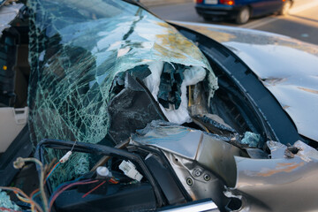 There was a collision of cars on the highway. Serious accident. Road accidents on the road. Broken...