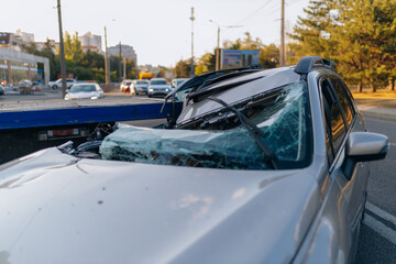 There was a collision of cars on the highway. Serious accident. Road accidents on the road. Broken...