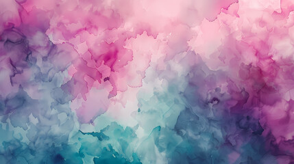 Fototapeta premium Abstract art with vibrant pink, purple, and blue watercolor swirls. The colors blend together creating a dreamy and ethereal effect.