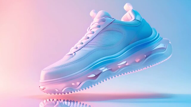White sneaker on a blue gradient background, women fashion, sport shoe, air, sneakers, lifestyle, concept, product photo, levitation concept, street wear, trainer