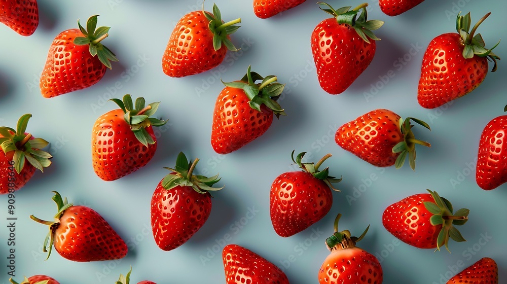 Aufkleber Strawberry Pattern of strawberrys on colored background : Generative AI