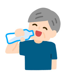 水を飲むおじいさん